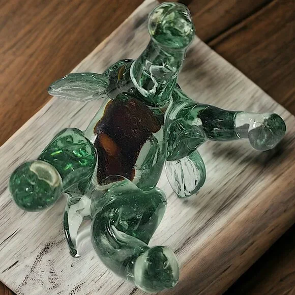 Murano Handblown Green Glass Elephant Figure W/Good Luck White Upward Tusk - Picture 11 of 16